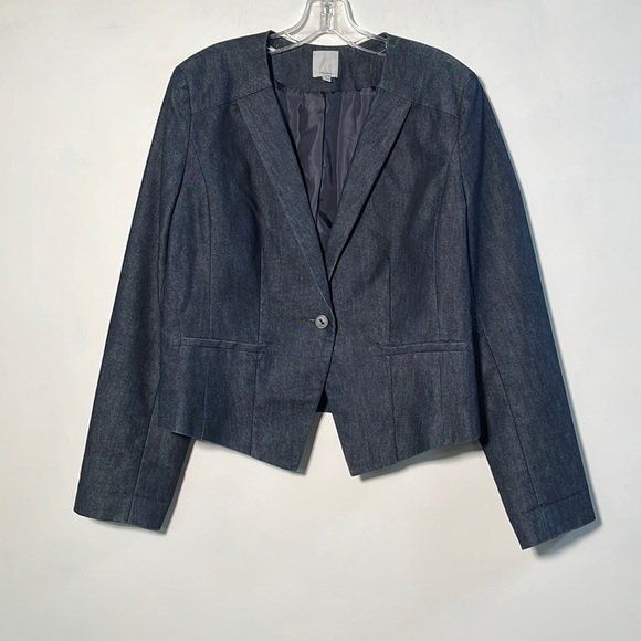 Halogen Jackets & Blazers - HALOGEN NORDSTROM Dark Wash Denim One Button Pleat Lapel Collarless Blazer SZ XL